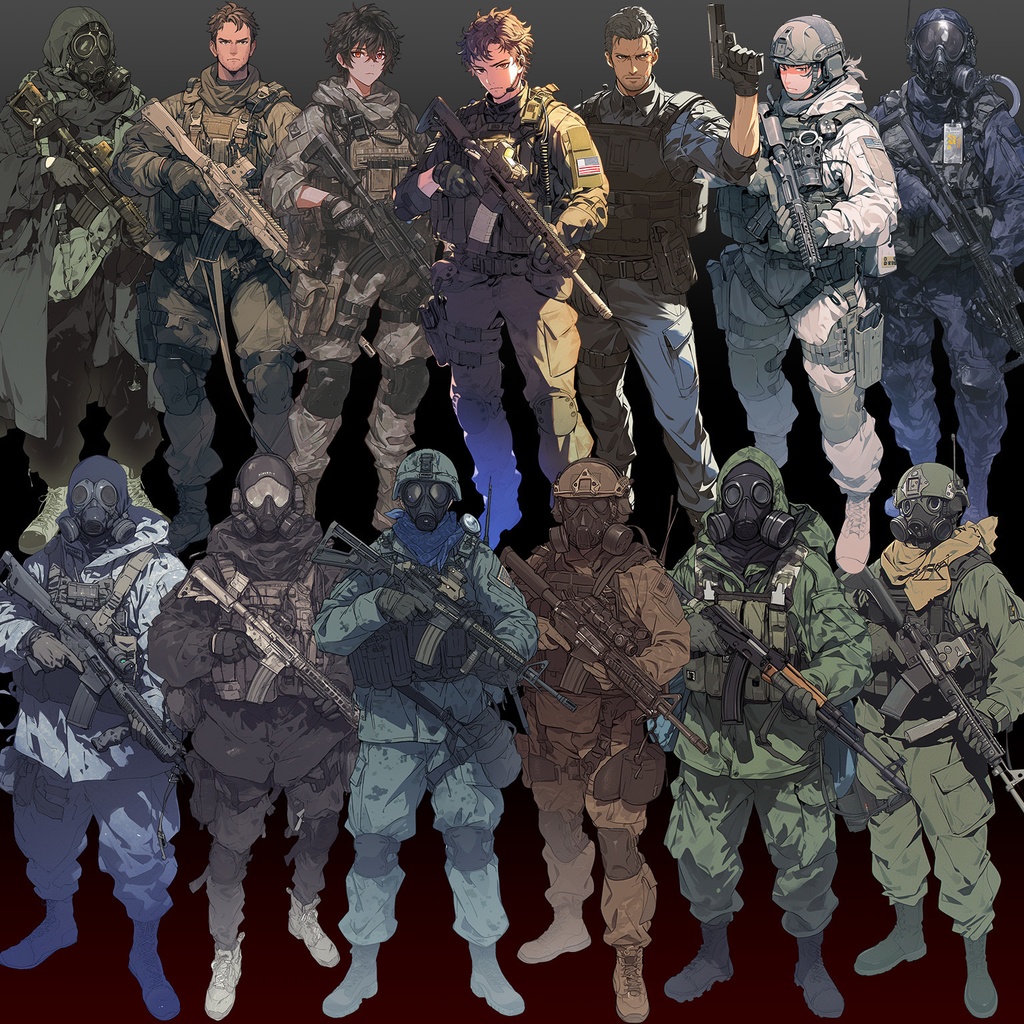 【透過素材】立ち絵・特殊部隊30枚(対NBC兵器中央特殊武器防護隊vsテロリスト)