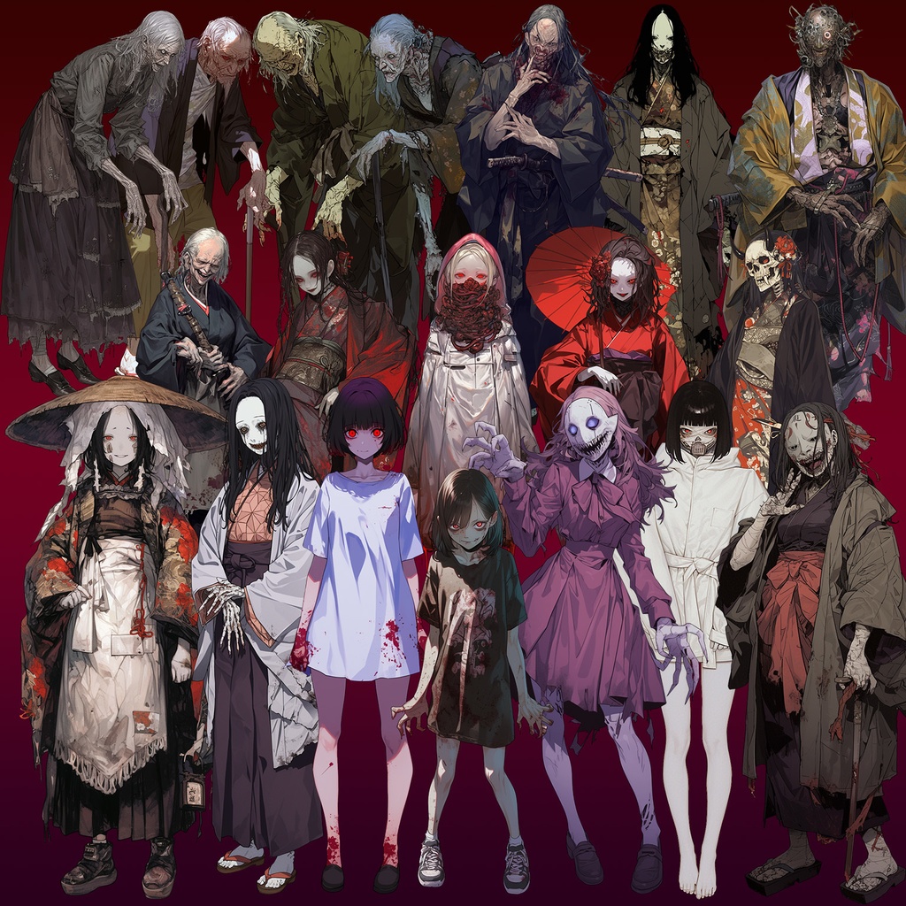 【透過素材】怪異50枚(和風ホラー系,妖怪,モンスター,ピエロ)