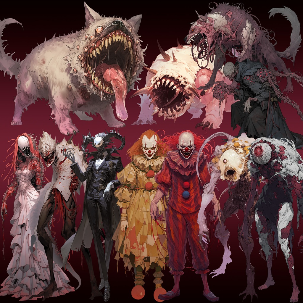 【透過素材】怪異50枚(和風ホラー系,妖怪,モンスター,ピエロ)