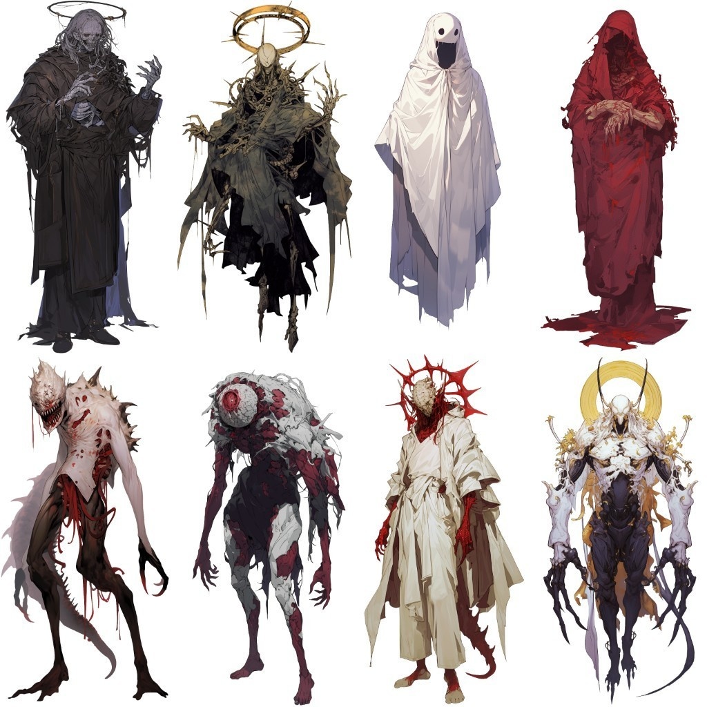 【透過素材】怪異50枚(和風ホラー系,妖怪,モンスター,ピエロ)