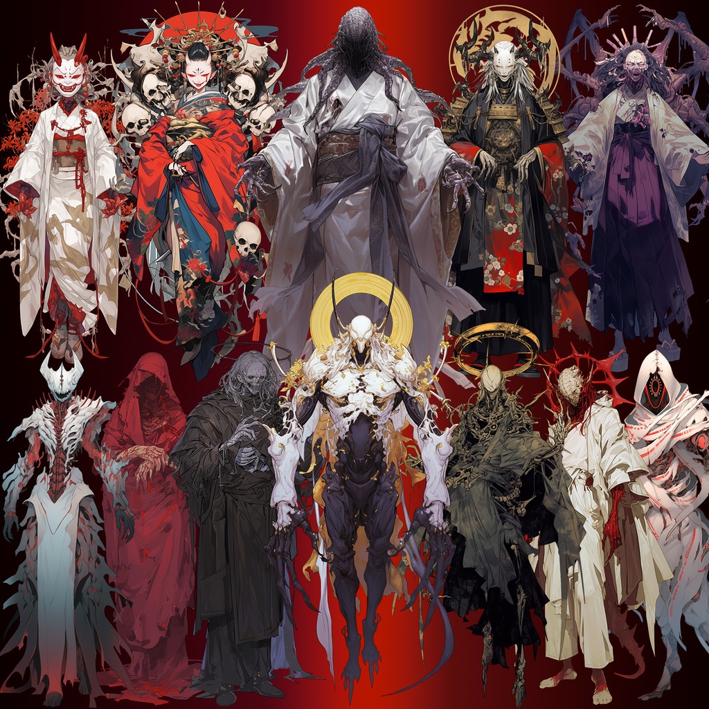 【透過素材】怪異50枚(和風ホラー系,妖怪,モンスター,ピエロ)