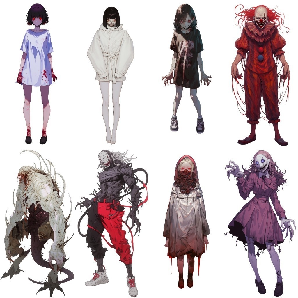 【透過素材】怪異50枚(和風ホラー系,妖怪,モンスター,ピエロ)