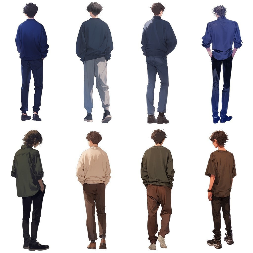 【透過素材】立ち絵・後ろ姿/男性50枚