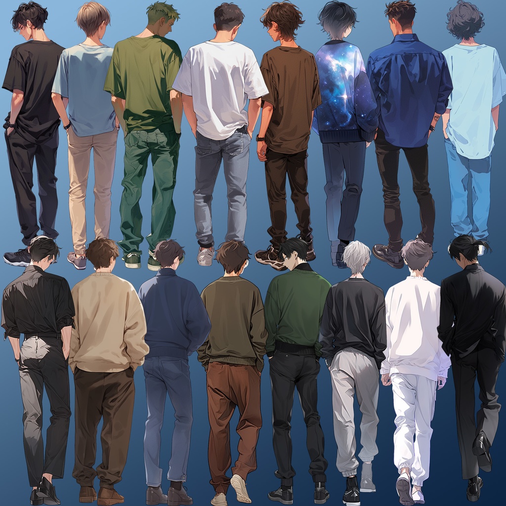 【透過素材】立ち絵・後ろ姿/男性50枚