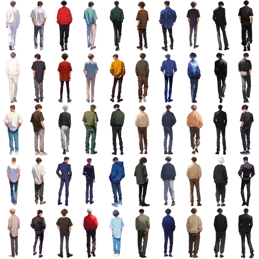 【透過素材】立ち絵・後ろ姿/男性50枚