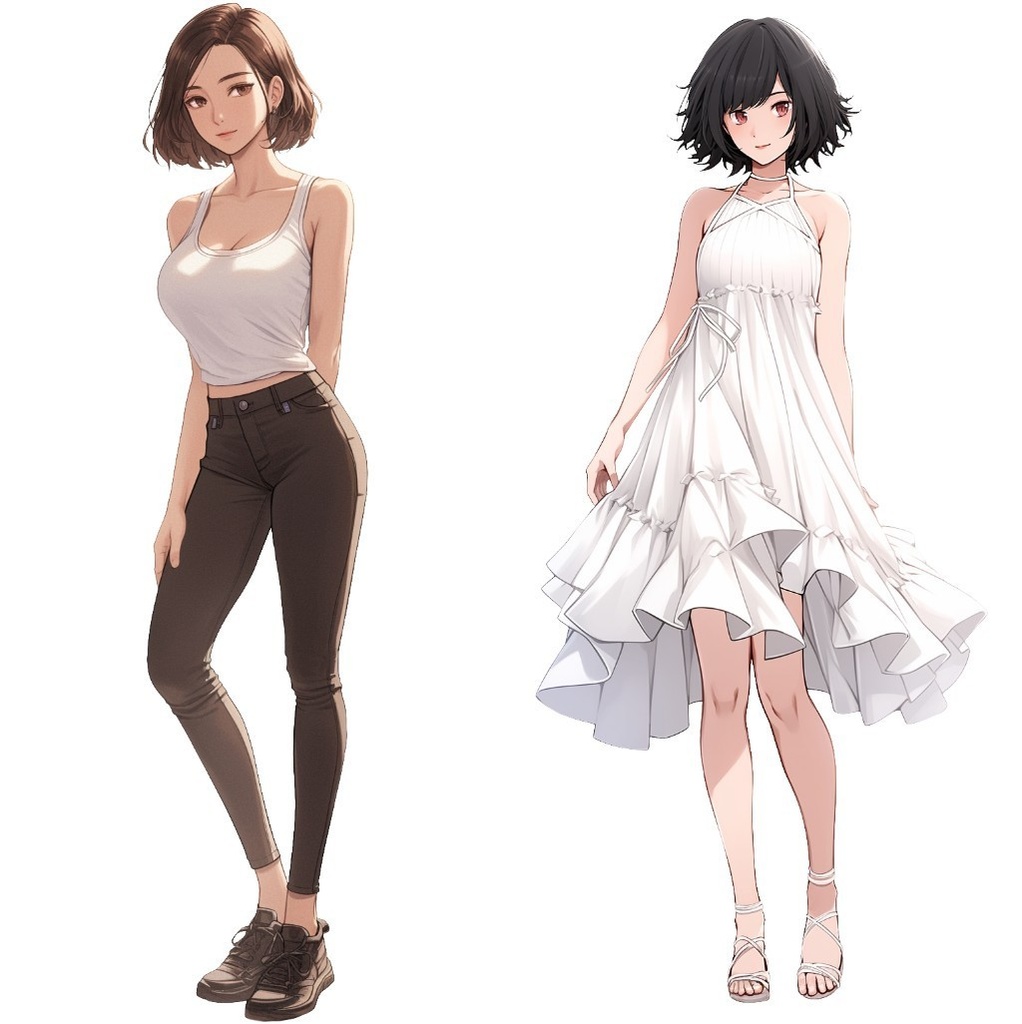 【透過素材】立ち絵・夏服/女性50枚(半袖Tシャツ、オフショルダー、ワイシャツ、レディースファッション)