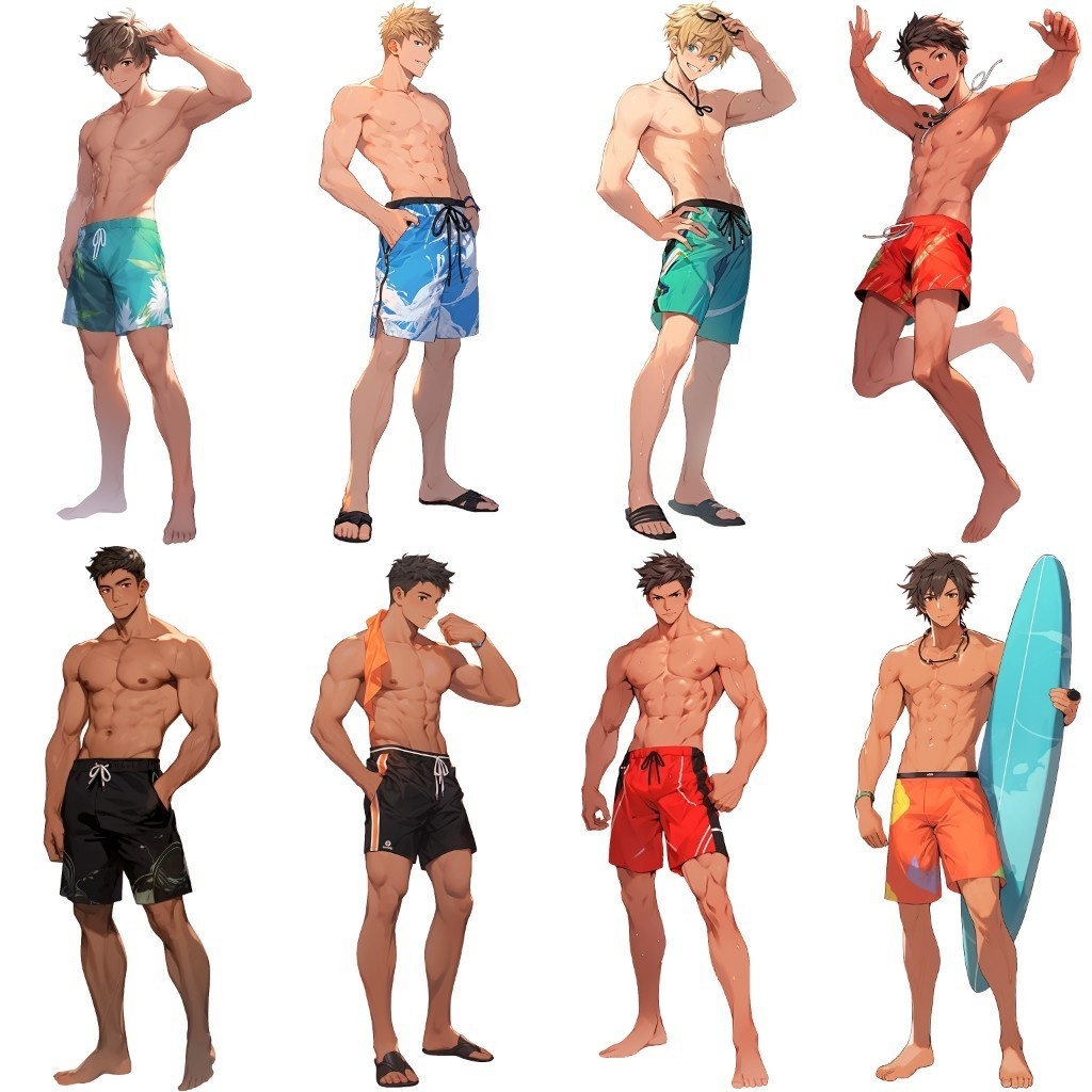 【透過素材】立ち絵・水着/男性50枚(夏用衣装、水泳着、アロハシャツ)