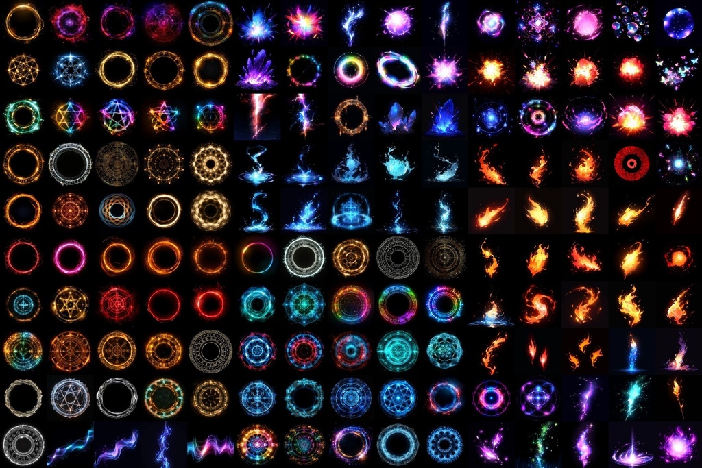 【合成素材】魔法陣660枚(エフェクト&背景付き、錬成陣、魔術、ファンタジー)