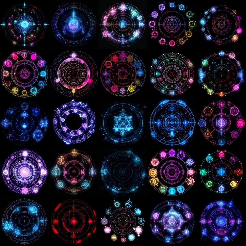 【合成素材】魔法陣660枚(エフェクト&背景付き、錬成陣、魔術、ファンタジー)