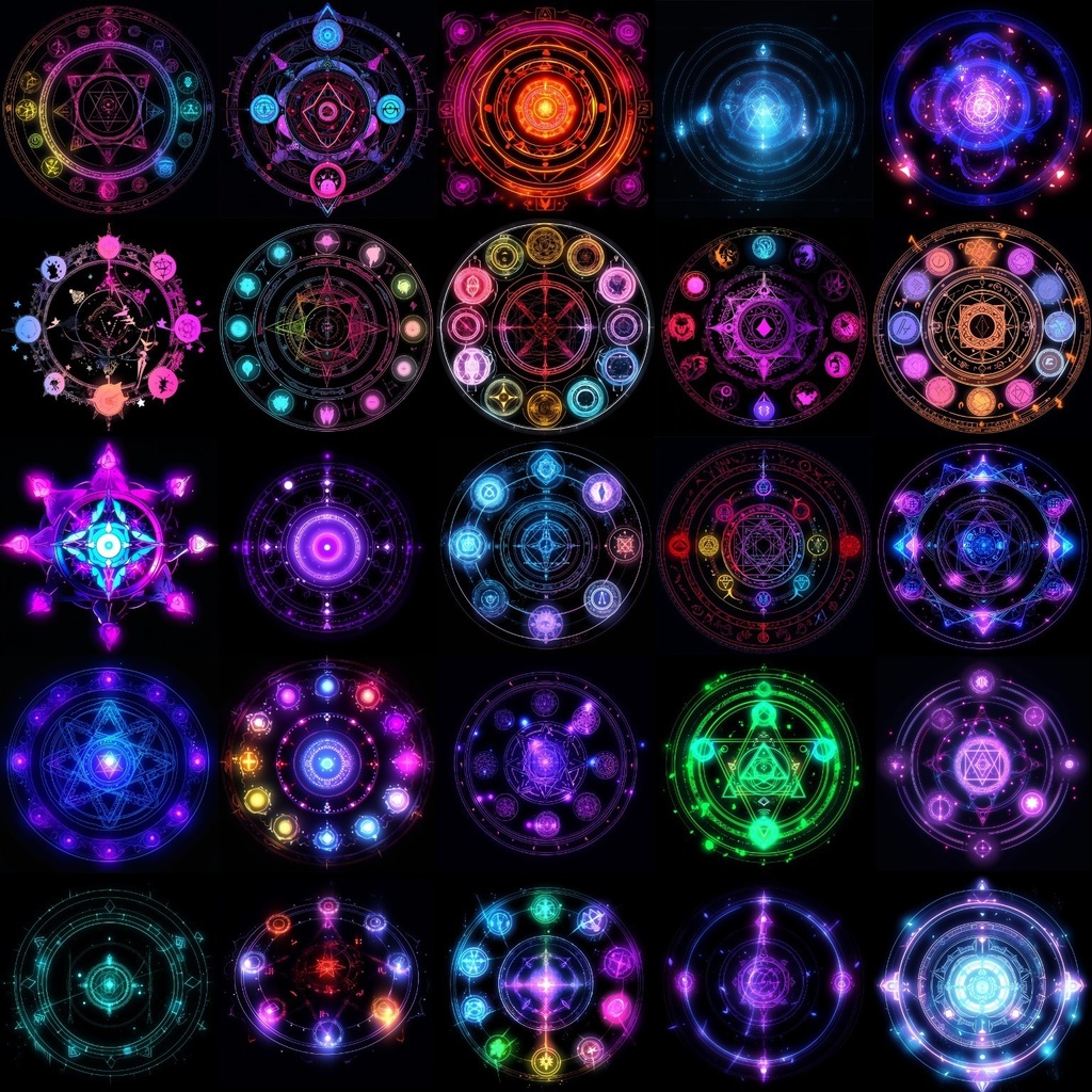 【合成素材】魔法陣660枚(エフェクト&背景付き、錬成陣、魔術、ファンタジー)