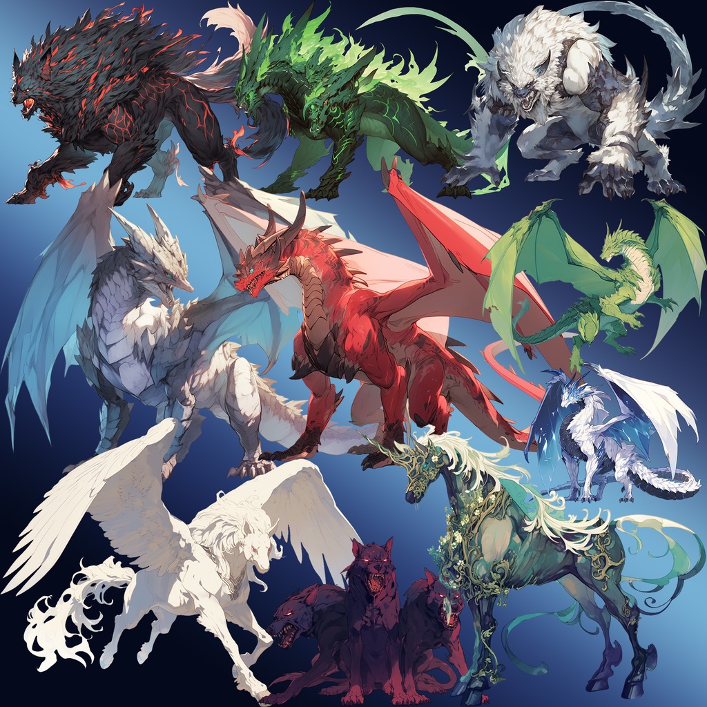 【透過素材】魔物50枚(ドラゴン,ゴブリン,天狗,幻獣,ファンタジー,ホラー)