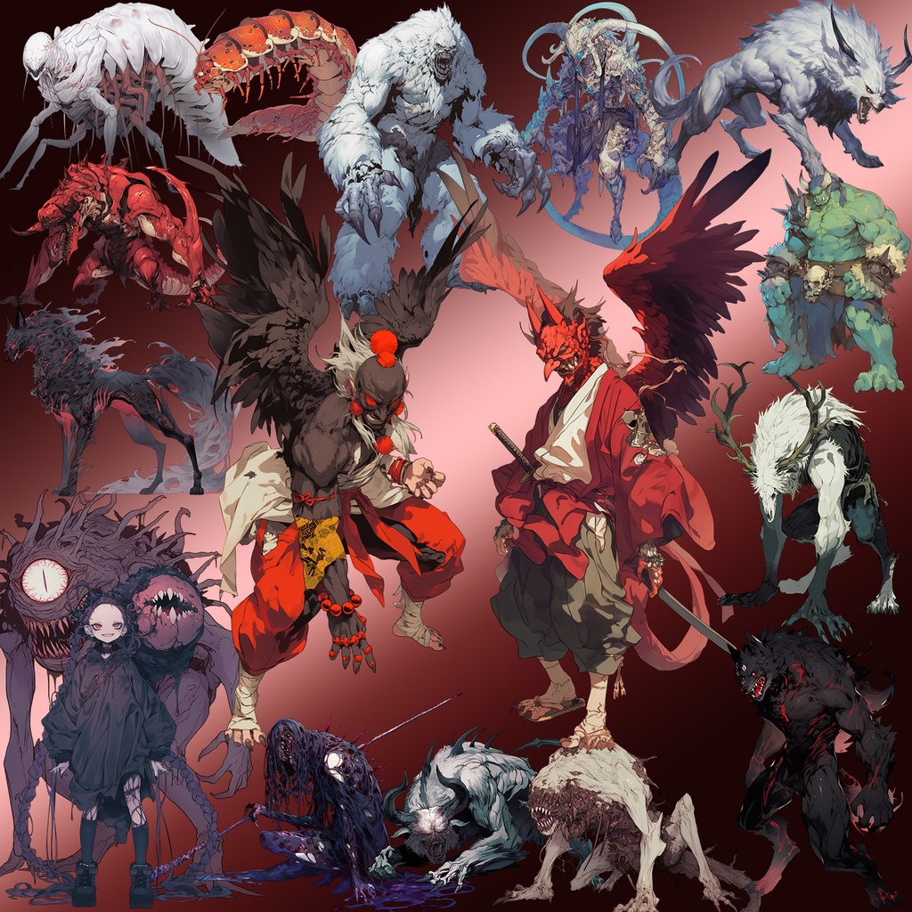 【透過素材】魔物50枚(ドラゴン,ゴブリン,天狗,幻獣,ファンタジー,ホラー)