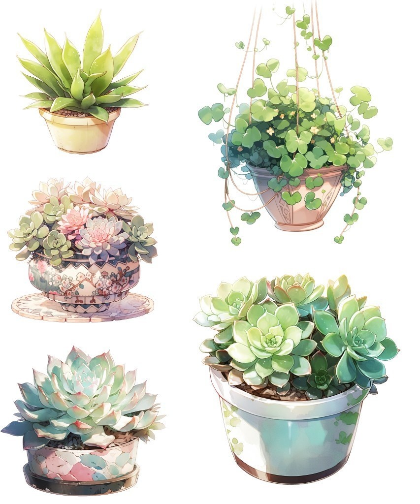 【透過素材】観葉植物50枚(アロエベラ,アレカヤシ,ポトス,ミドリノスズ,多肉植物)