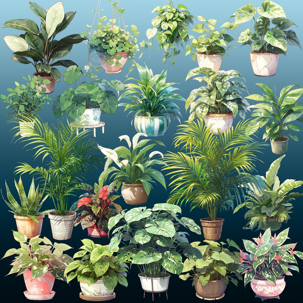 【透過素材】観葉植物50枚(アロエベラ,アレカヤシ,ポトス,ミドリノスズ,多肉植物)