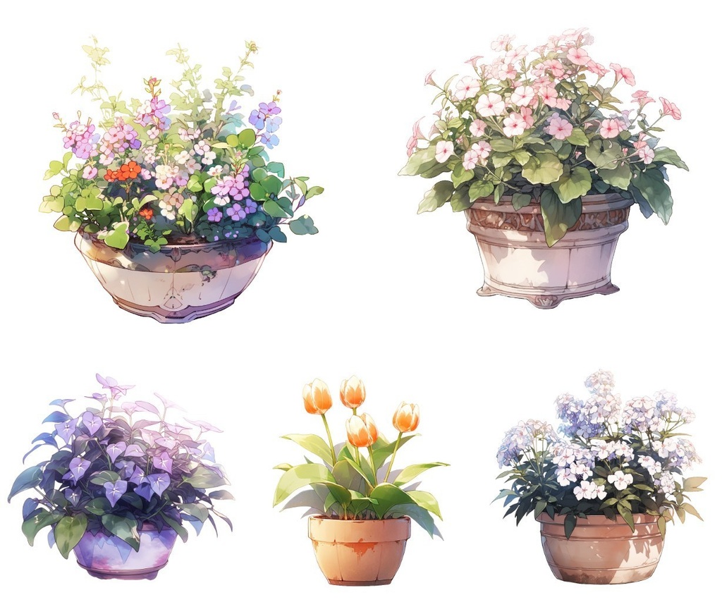 【透過素材】花50枚(バラ、ヒマワリ、アイリス、チューリップ、バーベナ)