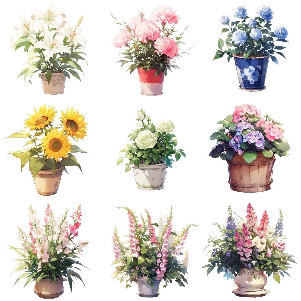 【透過素材】花50枚(バラ、ヒマワリ、アイリス、チューリップ、バーベナ)