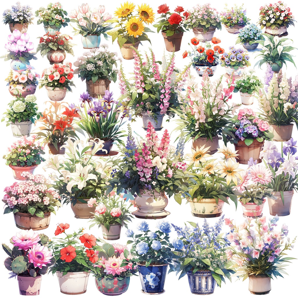 【透過素材】花50枚(バラ、ヒマワリ、アイリス、チューリップ、バーベナ)