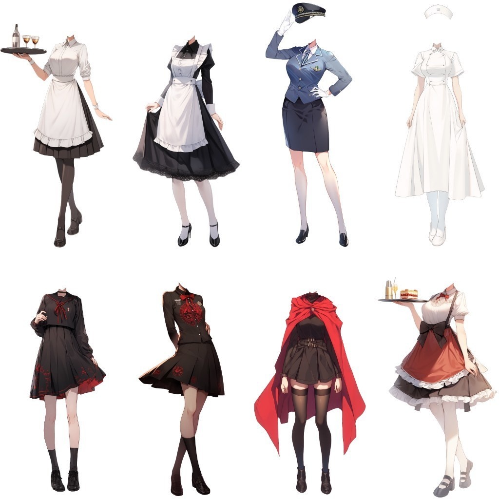 【透過素材】コスプレ衣装/女性50枚(立ち絵作成用・天使,悪魔,アイドル,軍服,職業)