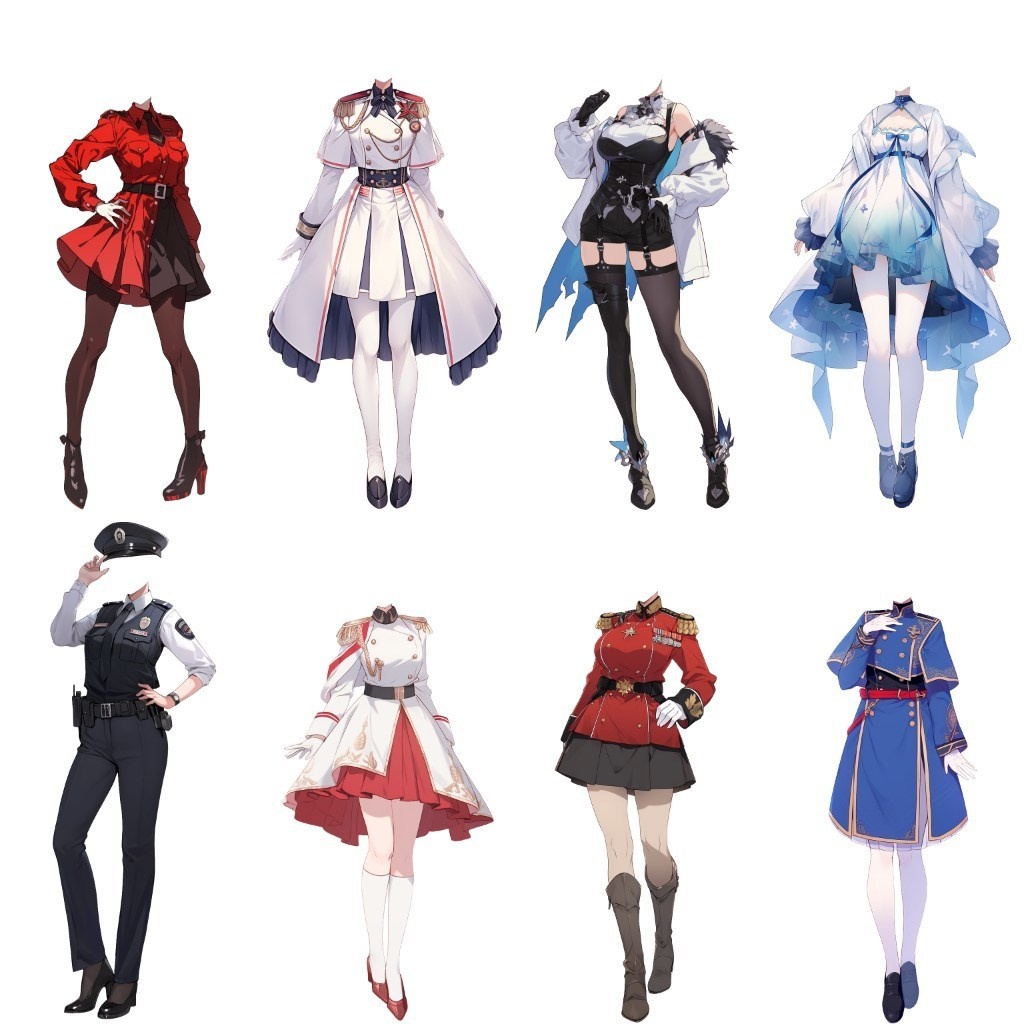 【透過素材】コスプレ衣装/女性50枚(立ち絵作成用・天使,悪魔,アイドル,軍服,職業)