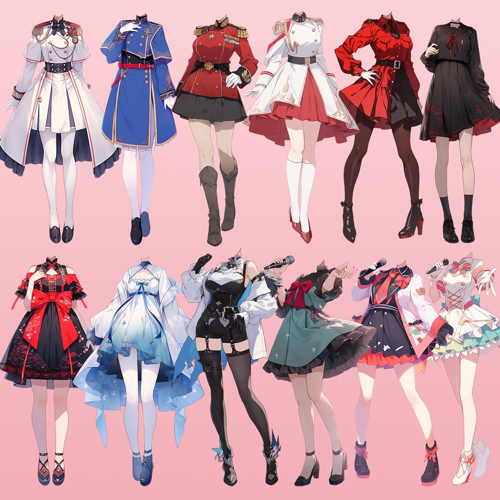 【透過素材】コスプレ衣装/女性50枚(立ち絵作成用・天使,悪魔,アイドル,軍服,職業)