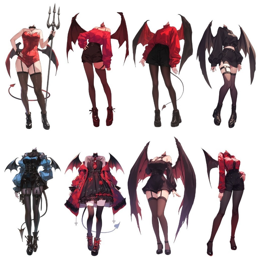 【透過素材】コスプレ衣装/女性50枚(立ち絵作成用・天使,悪魔,アイドル,軍服,職業)