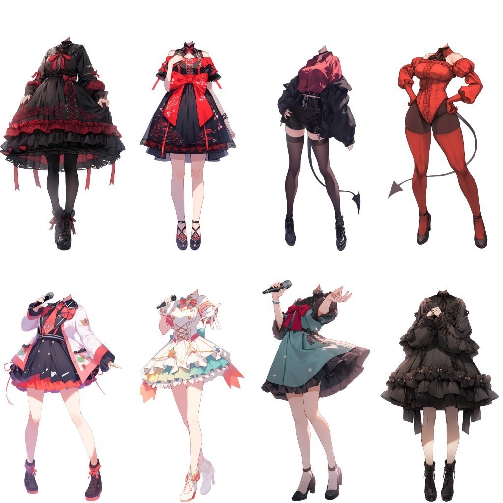 【透過素材】コスプレ衣装/女性50枚(立ち絵作成用・天使,悪魔,アイドル,軍服,職業)