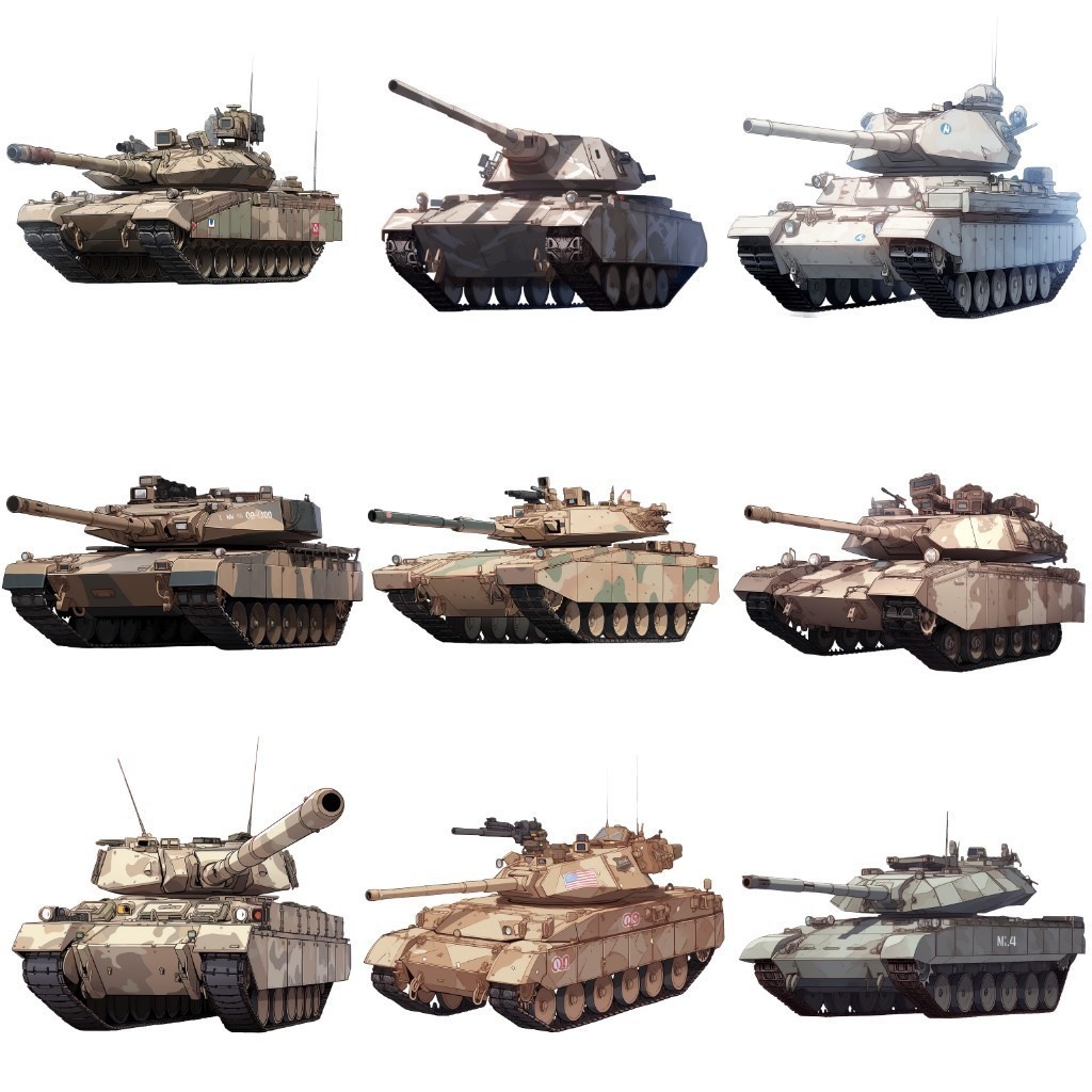 【透過素材】戦車50枚(レオパルト,M1A1,シャーマン,タイガー戦車)