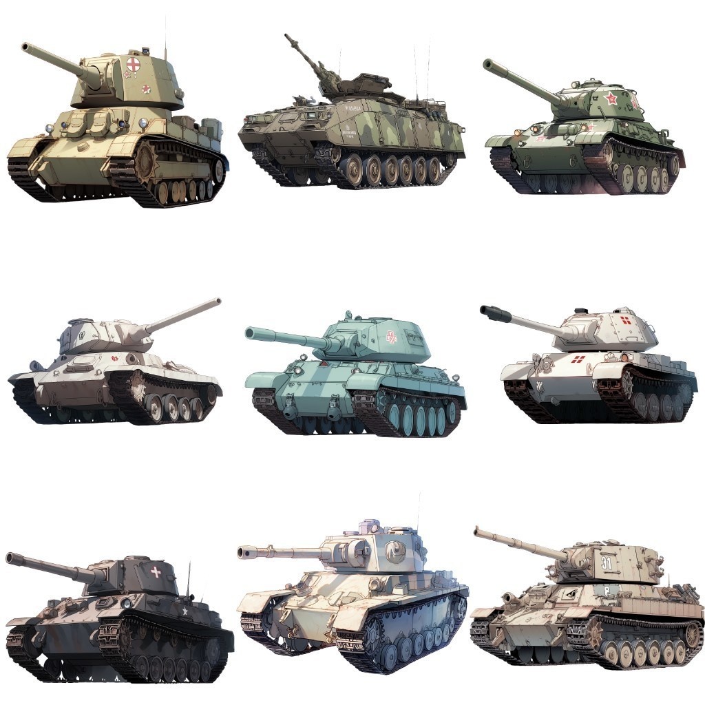 【透過素材】戦車50枚(レオパルト,M1A1,シャーマン,タイガー戦車)