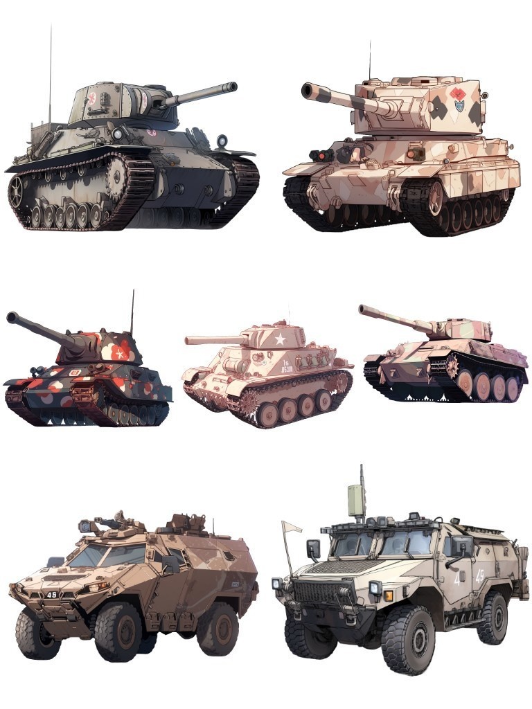 【透過素材】戦車50枚(レオパルト,M1A1,シャーマン,タイガー戦車)