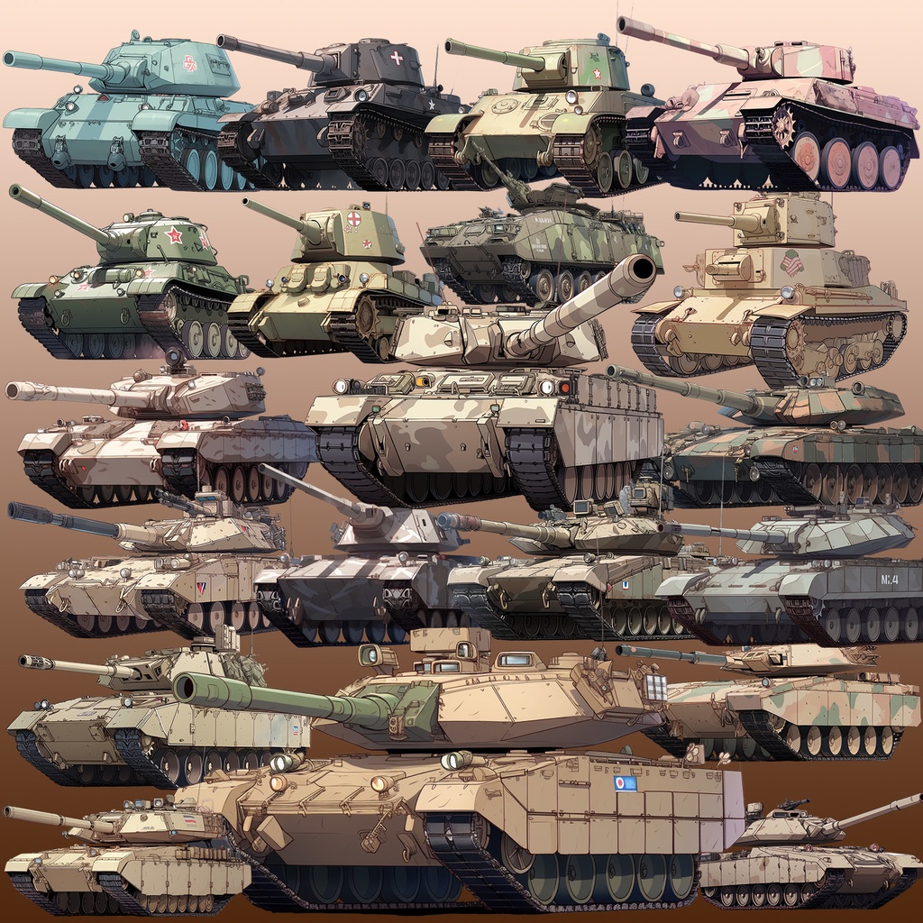 【透過素材】戦車50枚(レオパルト,M1A1,シャーマン,タイガー戦車)