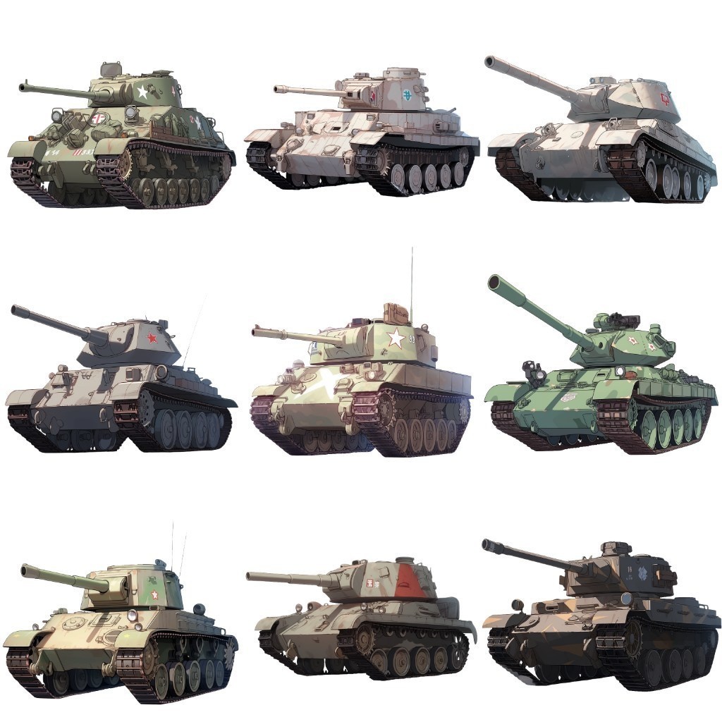 【透過素材】戦車50枚(レオパルト,M1A1,シャーマン,タイガー戦車)