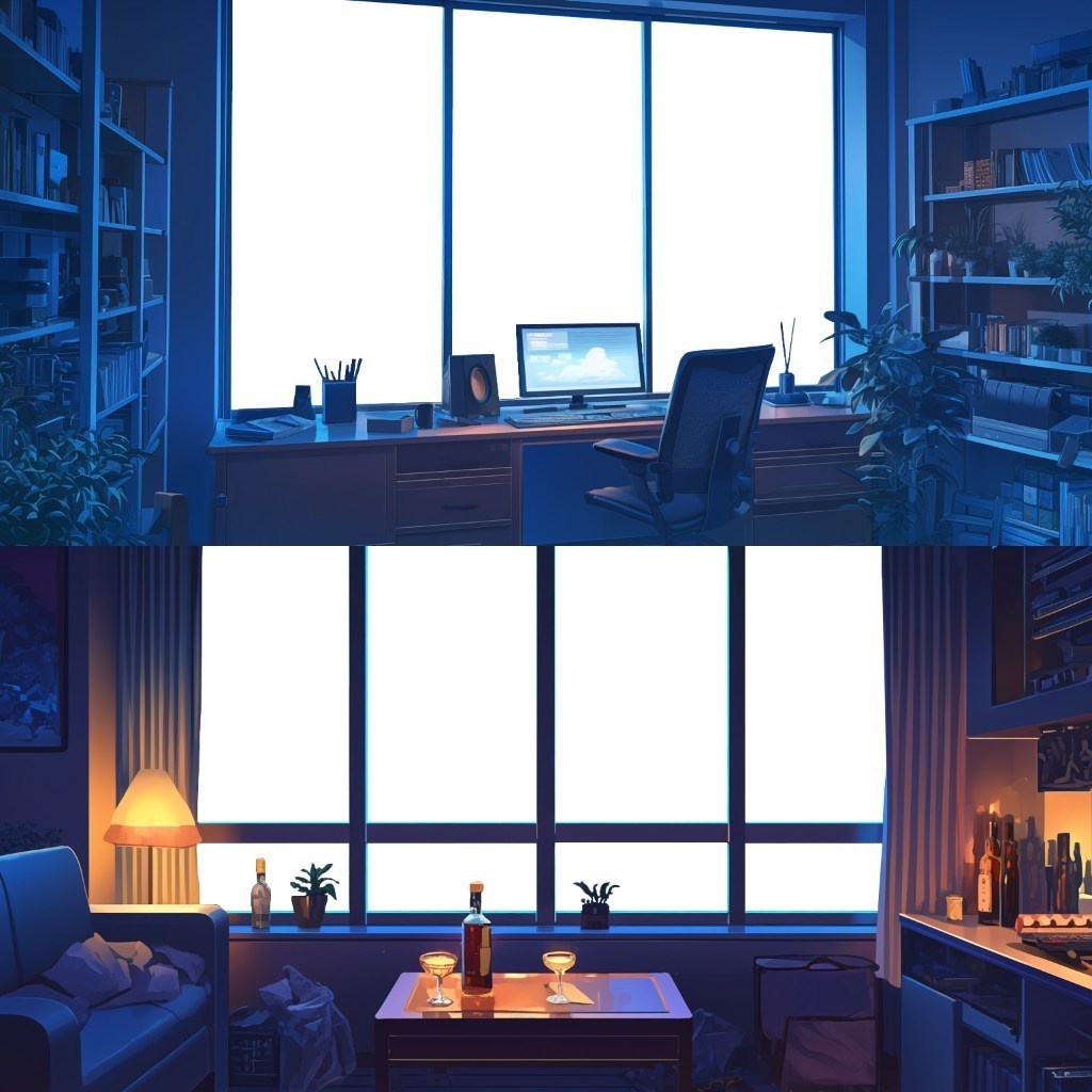 【透過素材】窓だけ透過・夜部屋10枚