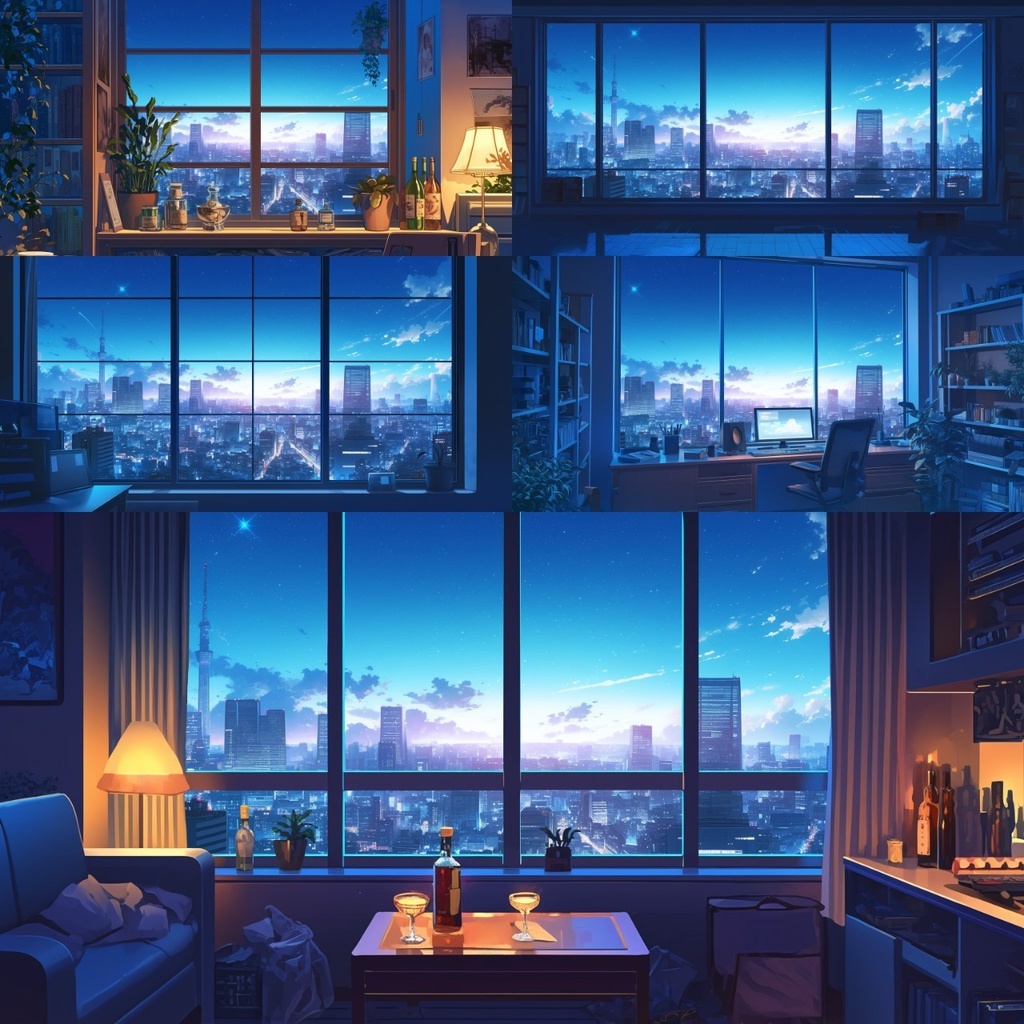 【透過素材】窓だけ透過・夜部屋10枚