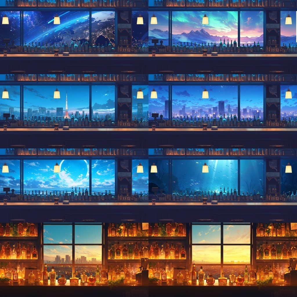 【透過素材】窓だけ透過・夜部屋10枚