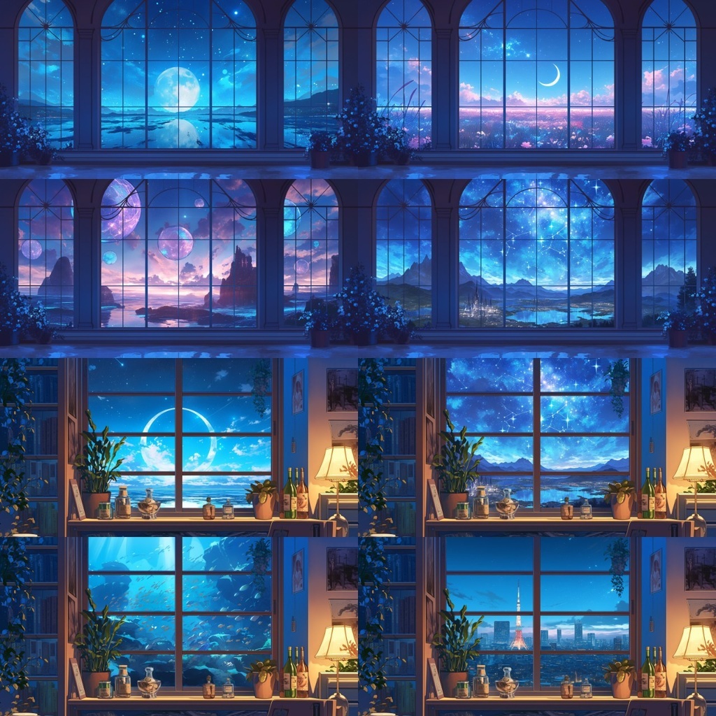 【透過素材】窓だけ透過・夜部屋10枚