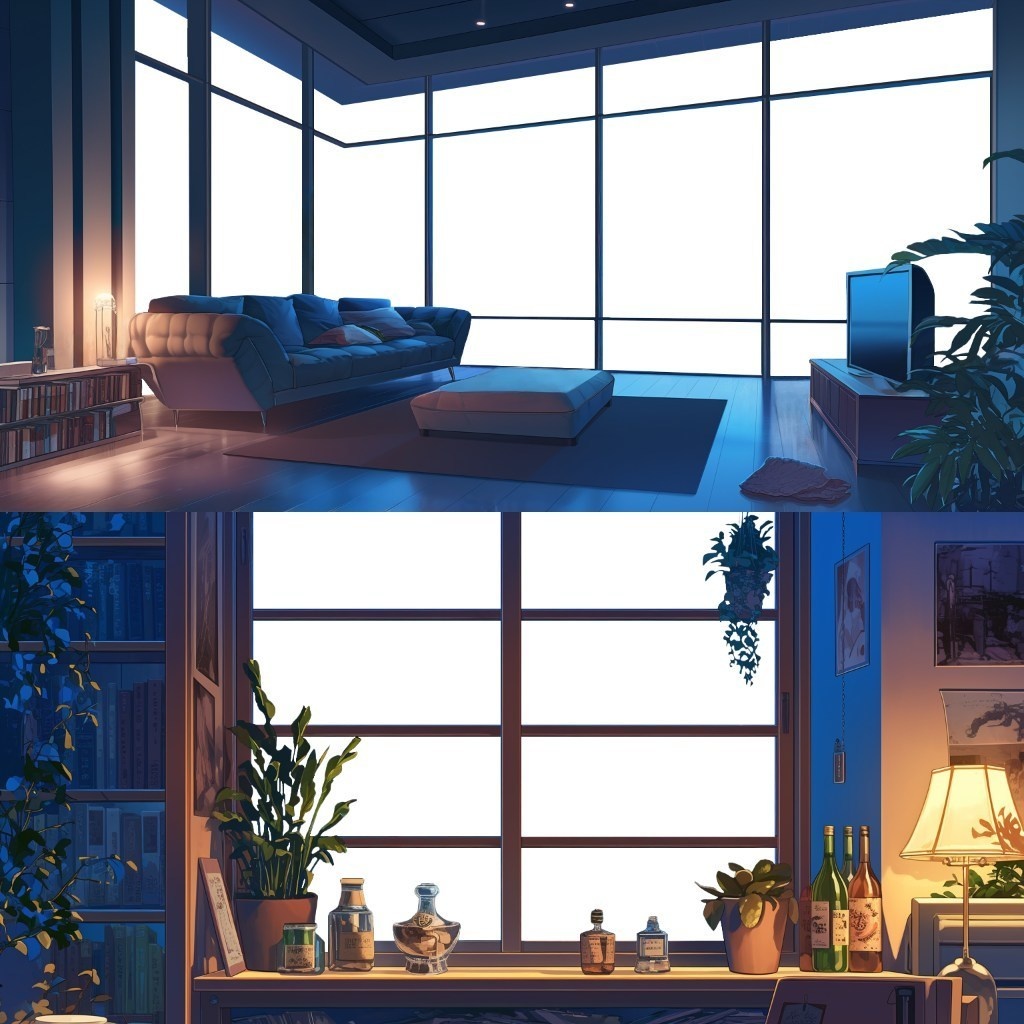 【透過素材】窓だけ透過・夜部屋10枚