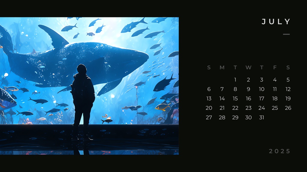 無料・カレンダー2025 一人で巡る幻想的な水族館