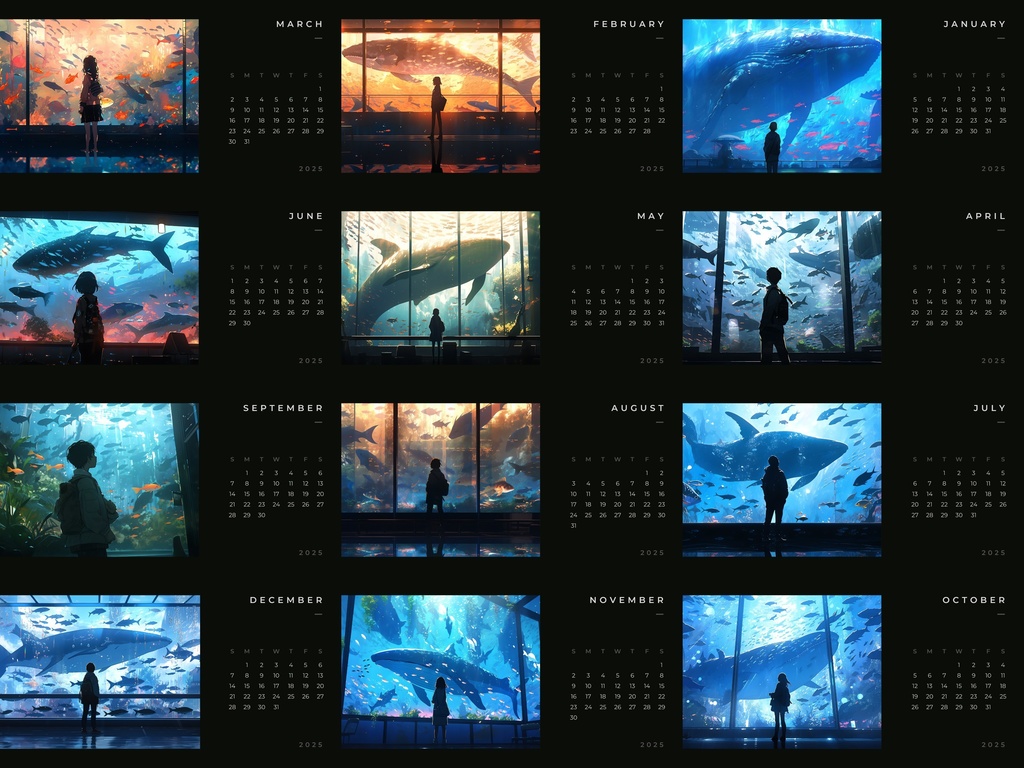 無料・カレンダー2025 一人で巡る幻想的な水族館