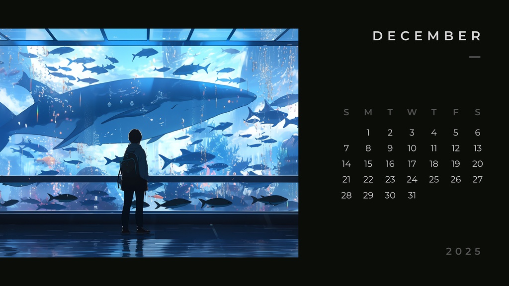 無料・カレンダー2025 一人で巡る幻想的な水族館