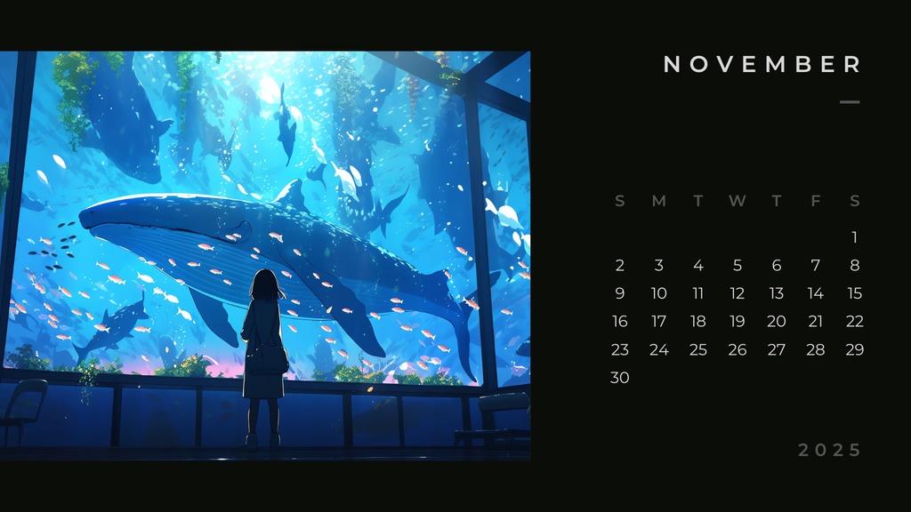 無料・カレンダー2025 一人で巡る幻想的な水族館