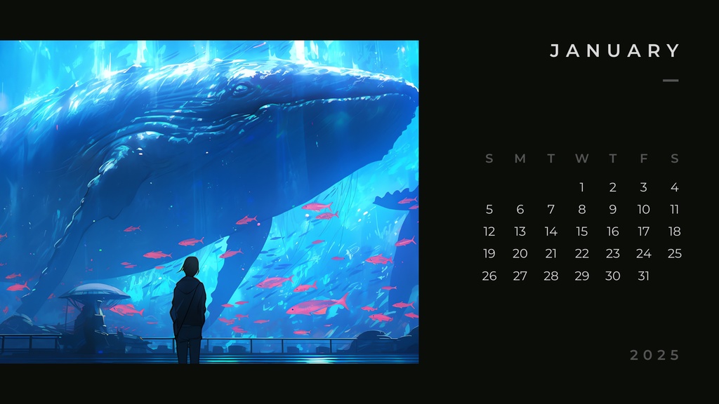 無料・カレンダー2025 一人で巡る幻想的な水族館