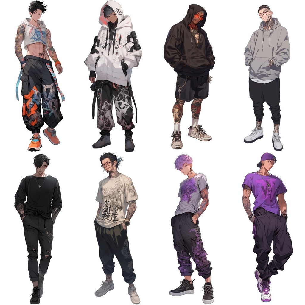 【透過素材】立ち絵・不良/男性50枚(タトゥー,タンクトップ,パーカー)