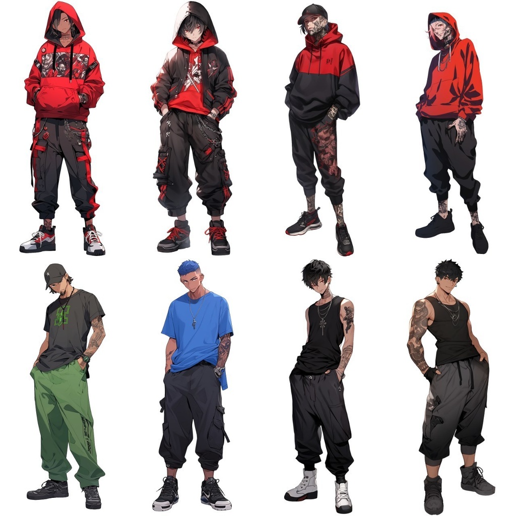【透過素材】立ち絵・不良/男性50枚(タトゥー,タンクトップ,パーカー)