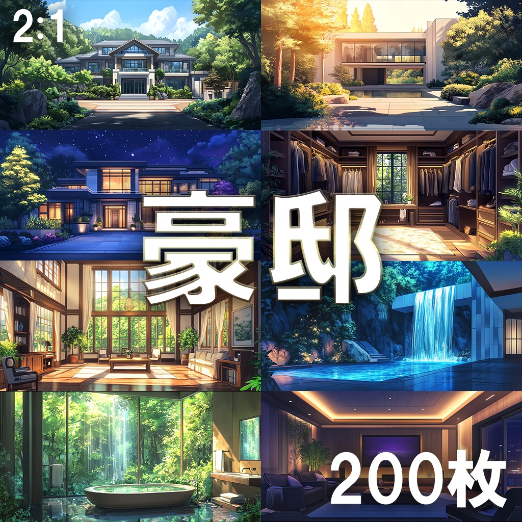 【背景素材】豪邸200枚[2:1](現代建築,モダンハウス,室内,キッチン,庭)