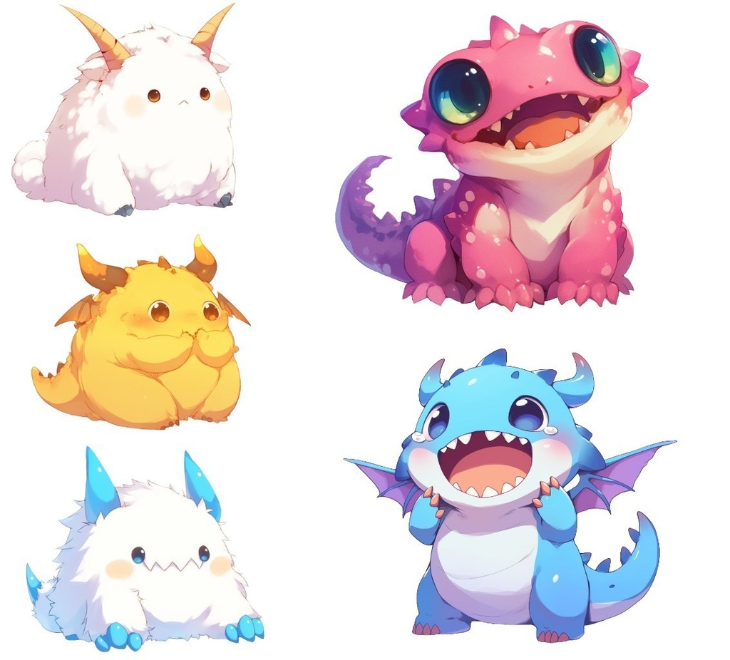 【透過素材】ゆるいモンスター50枚(ふわふわ、もこもこ、ぷにぷに、可愛いモンスター)