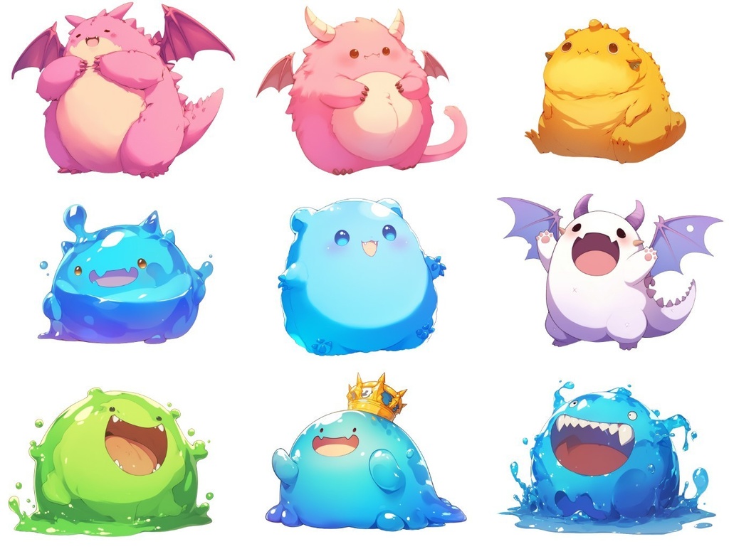 【透過素材】ゆるいモンスター50枚(ふわふわ、もこもこ、ぷにぷに、可愛いモンスター)