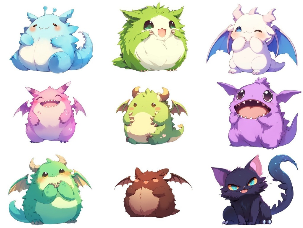 【透過素材】ゆるいモンスター50枚(ふわふわ、もこもこ、ぷにぷに、可愛いモンスター)