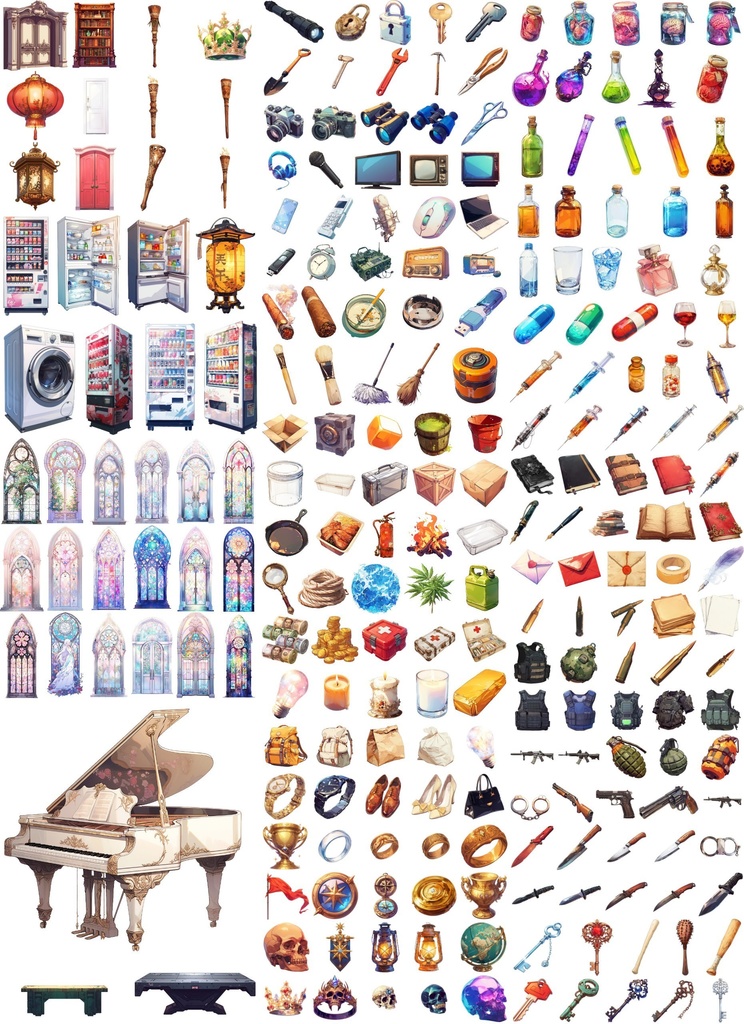 【透過素材】アイテム260枚(TRPG,ゲーム・イラスト制作,配信用素材)