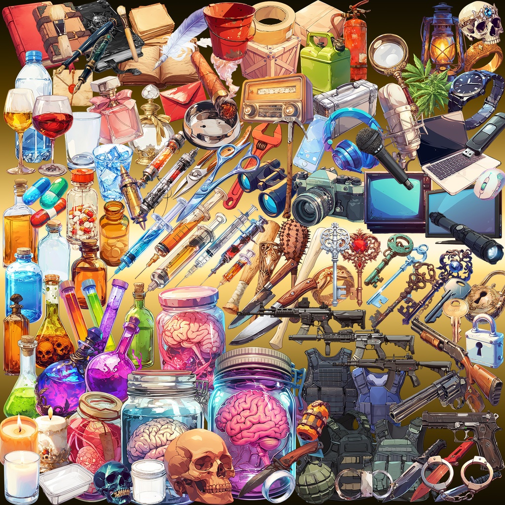 【透過素材】アイテム260枚(TRPG,ゲーム・イラスト制作,配信用素材)