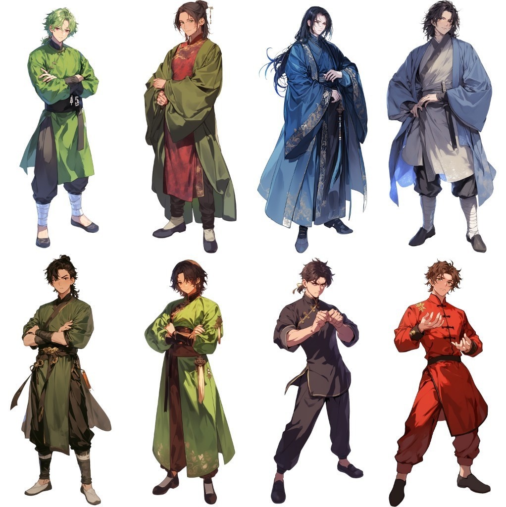 【透過素材】立ち絵・漢服/男性50枚(中華系衣装,カンフー,チャイナ服)